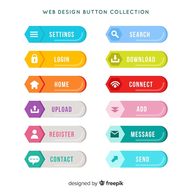 無料のベクター フラットデザインのカラフルなwebデザインのボタンコレクション