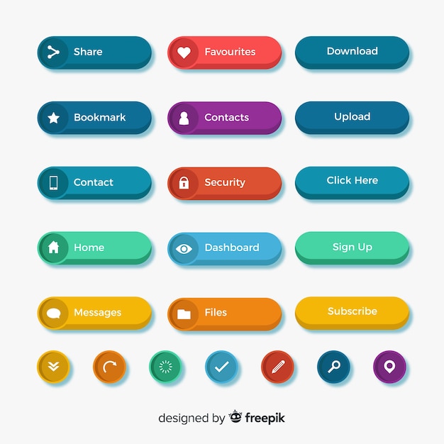 Colorful web design button collection with flat design | Free Vector