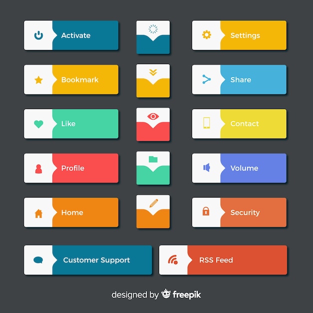 Download Colorful web design button collection with flat design Vector | Free Download