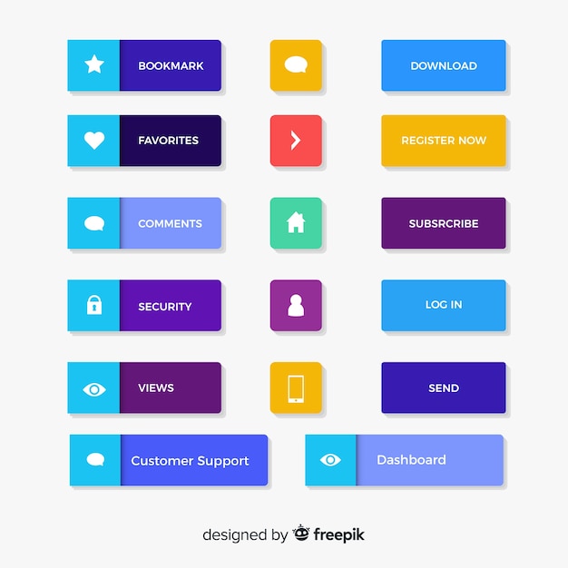 Colorful Web Design Button Collection With Flat Design | Free Vector