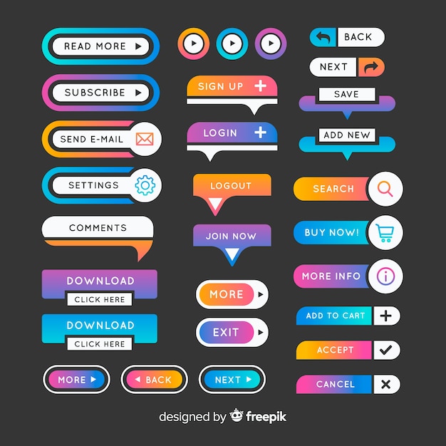 Download Colorful web design button collection with flat design | Free Vector