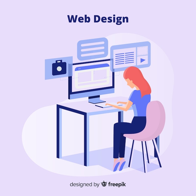 Colorful web design concept with flat design Free Vector