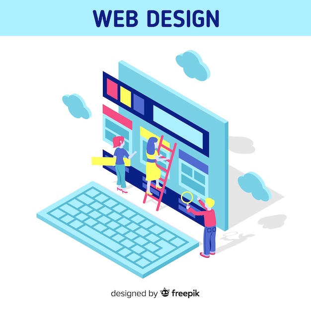 Colorful web design concept with isometric perspective Free Vector