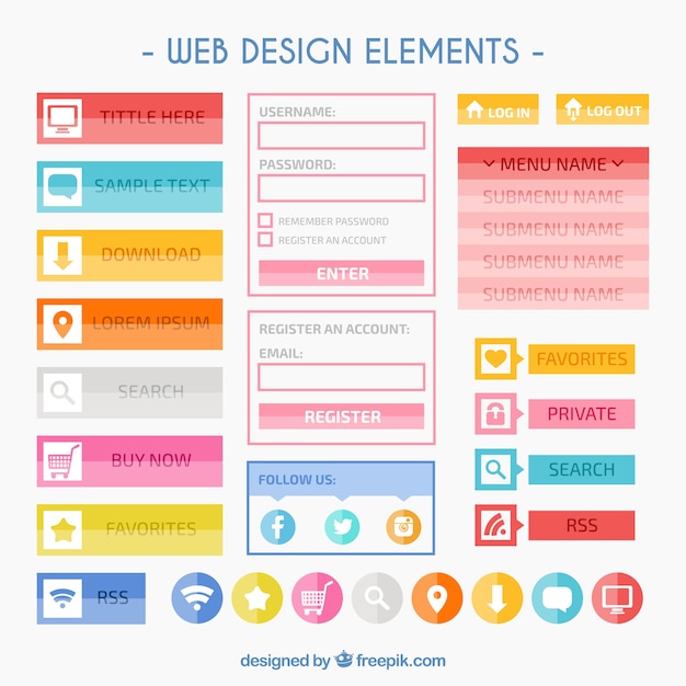 Colorful web design elements Vector | Free Download