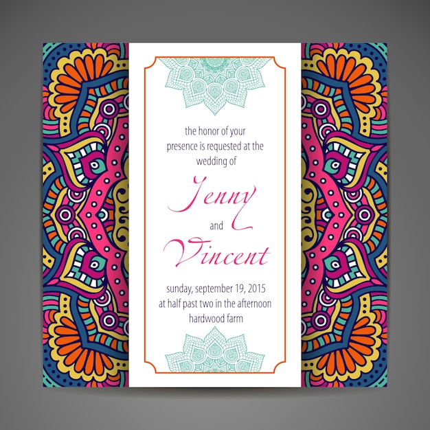 Download Colorful wedding invitation in mandala style | Premium Vector