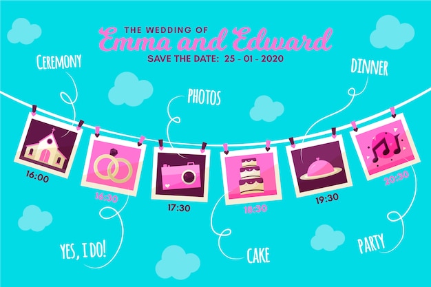 Download Colorful wedding timeline in lineal style | Free Vector