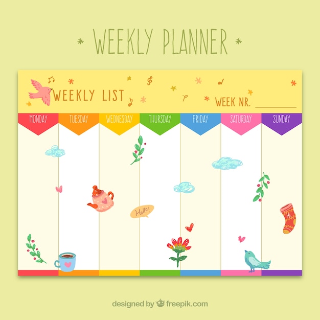 Colorful Weekly Planner With Spring Elements Vector Premium Download 2296