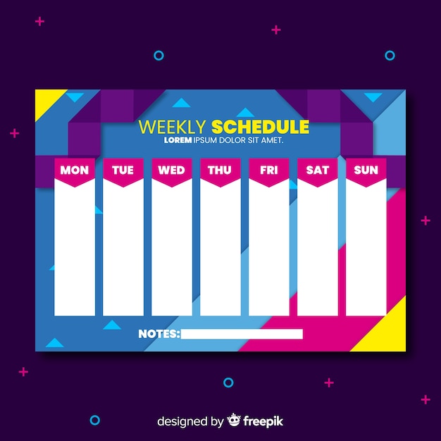 Free Vector Colorful weekly schedule template with flat design