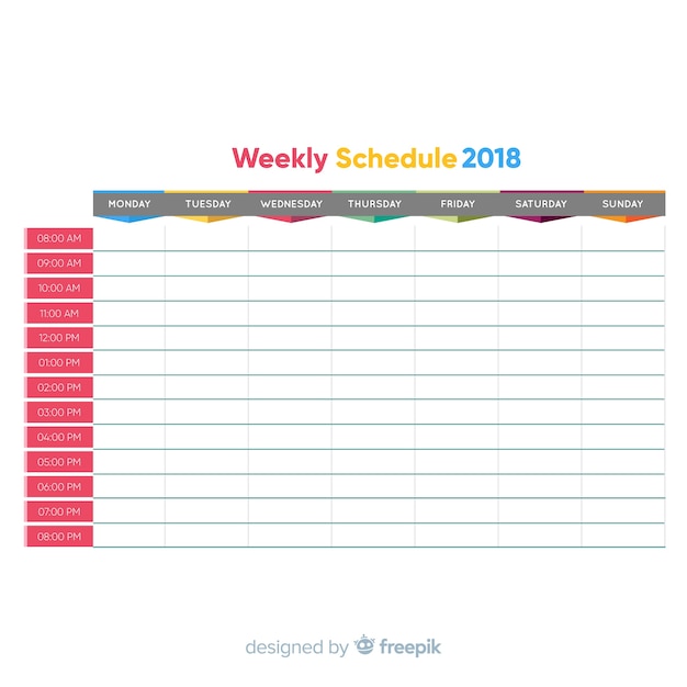 Colorful weekly schedule template with flat design | Free Vector