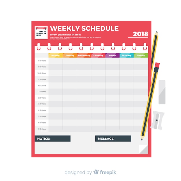 Colorful weekly schedule template with flat design Vector | Free Download