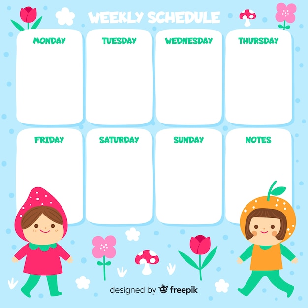 Free Vector | Colorful weekly schedule template with lovely style