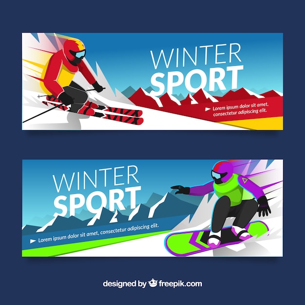 Colorful winter sport banners