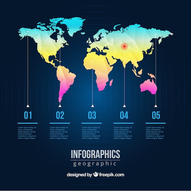 Free Vector  Colorful world map infographic