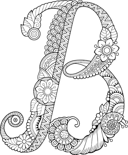 Premium Vector | Coloring book for adults. floral doodle letter b. hand ...