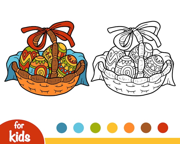 Premium Vector | Coloring book for children, easter basket with colored ...