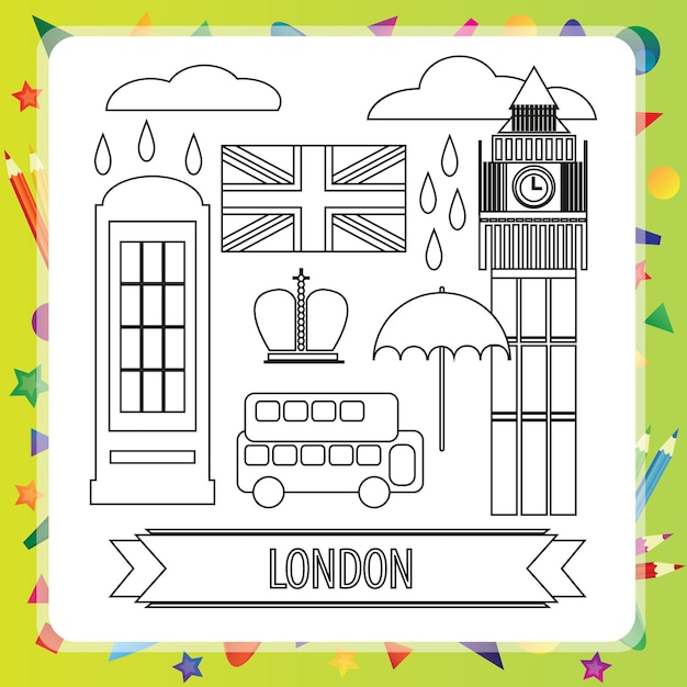 Premium Vector Coloring book for children london vector illustration