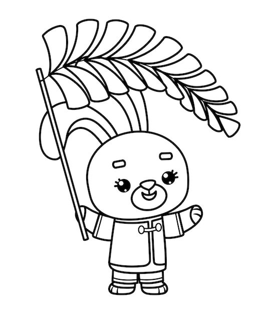 Premium Vector | Coloring book for children, rabbit and chinese new