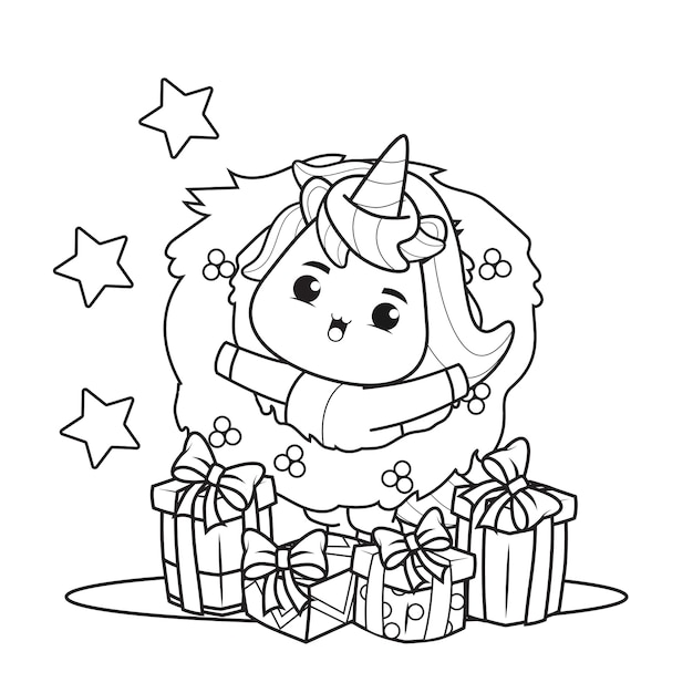 Premium Vector | Coloring book christmas day with cute unicorn