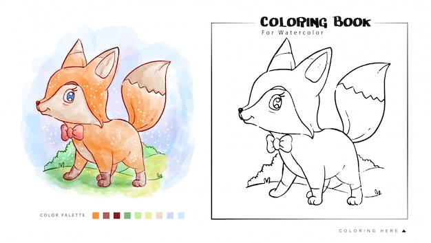 Download Premium Vector Coloring Book Of Cute Fox Stand With Smile Face Watercolor Illustration