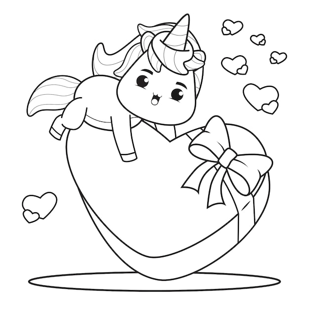 Premium Vector Coloring book cute unicorn for valentine's day