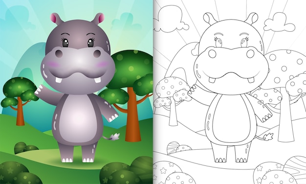 Premium Vector | Coloring book for kids with a cute hippo character ...