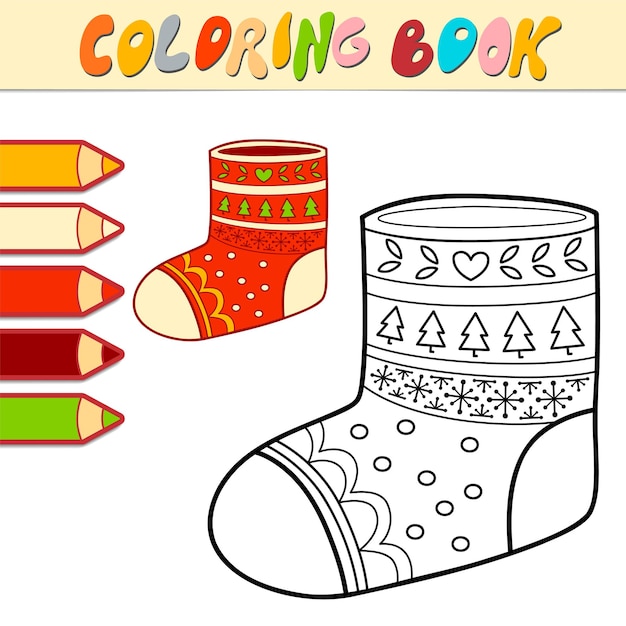 Premium Vector | Coloring book or page for kids. christmas sock black ...