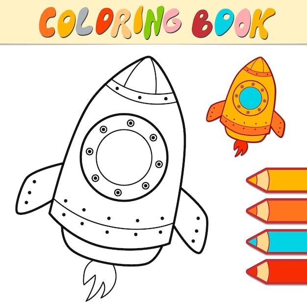 Premium Vector | Coloring book or page for kids. rocket black and white