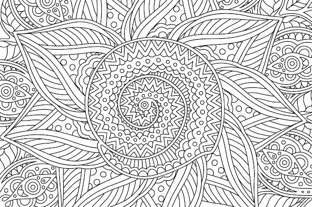 Coloring book page with linear pattern with spiral | Premium Vector