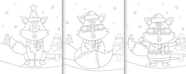 Premium Vector | Coloring Book With Cute Fox Christmas Characters