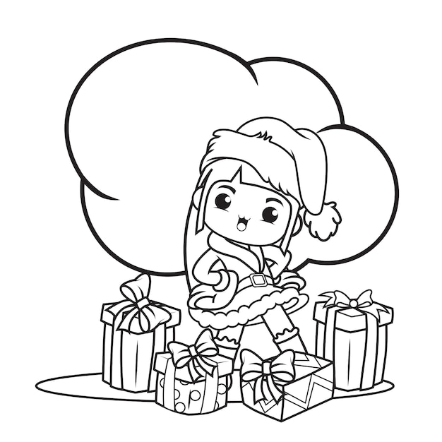 Premium Vector | Coloring book with cute girl christmas caracther