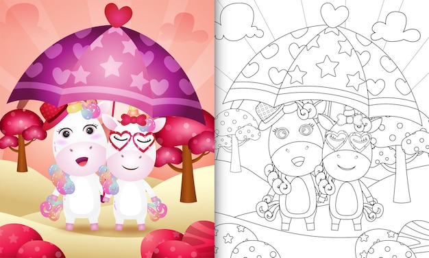 premium vector  coloring book with a cute unicorn couple