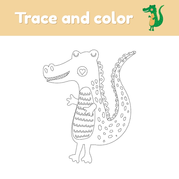 Download Premium Vector Coloring Book With Cute Wild Animal An Alligator For Kids Kindergarten Preschool And School Age Trace Worksheet Development Of Fine Motor Skills And Handwriting Vector Illustration