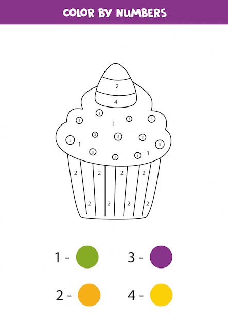 Premium Vector | Coloring cute halloween candy cupcake by numbers. math ...