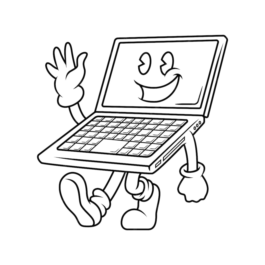 Premium Vector | Coloring illustration of happy laptop