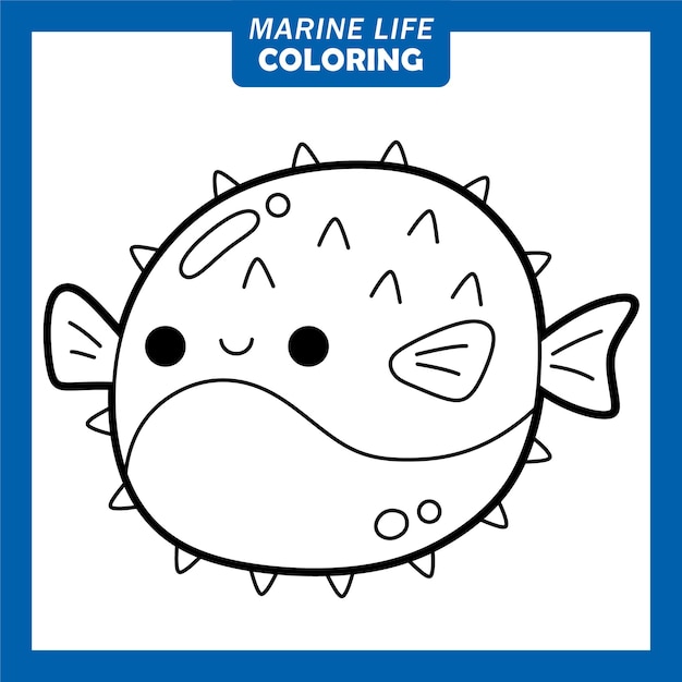 Premium Vector | Coloring marine life cute cartoon characters puffer fish