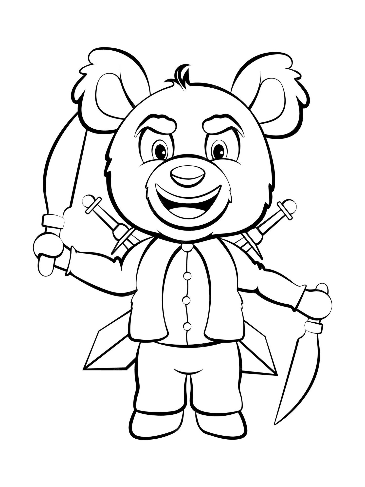 Premium Vector | Coloring page cartoon cheerful teddy bear holding 2 ...