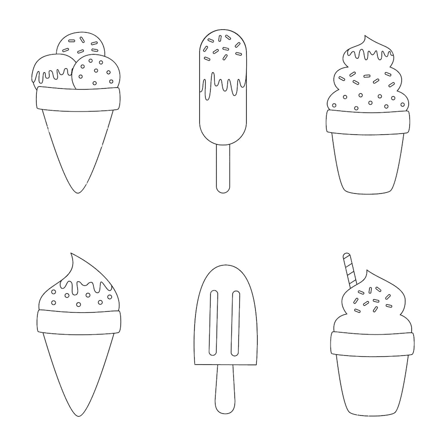 Premium Vector | Coloring page with cartoon ice creams. set of black ...