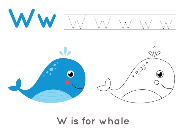 premium vector  coloring page with cute cartoon whale