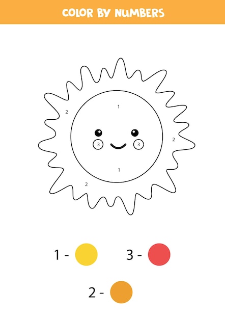 Premium Vector Coloring Page With Cute Kawaii Sun Color By Numbers Math Game For Kids