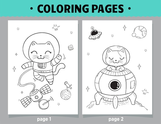 Premium Vector | Coloring pages cartoon cats astronaut space