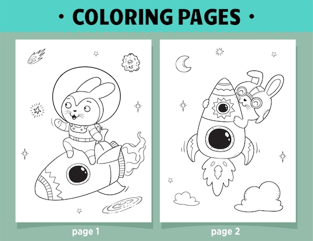 Premium Vector | Coloring pages cartoon rabbit astronaut space