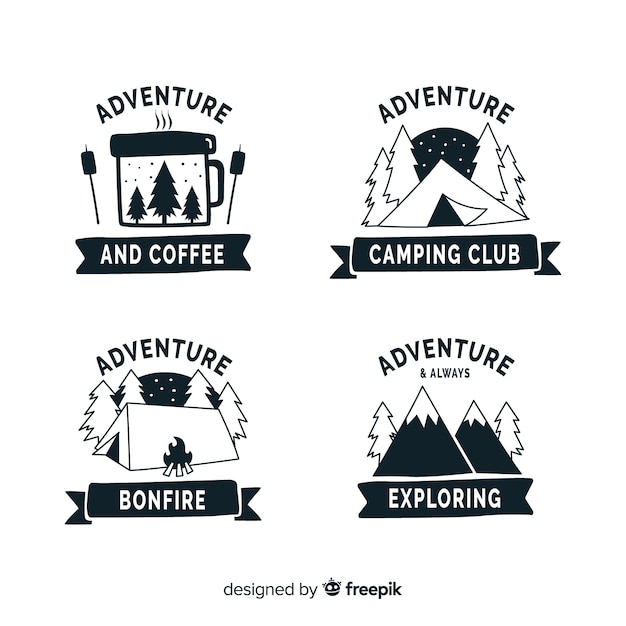 Premium Vector | Colorless hand drawn adventure logo collection