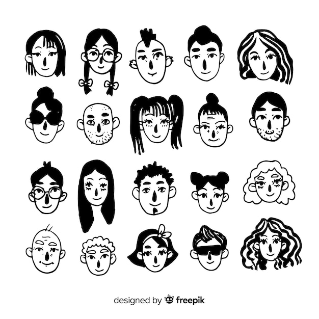 Colorless hand drawn avatar pack | Free Vector