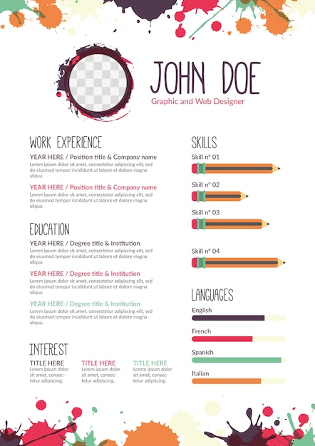 colors splashes resume template vector