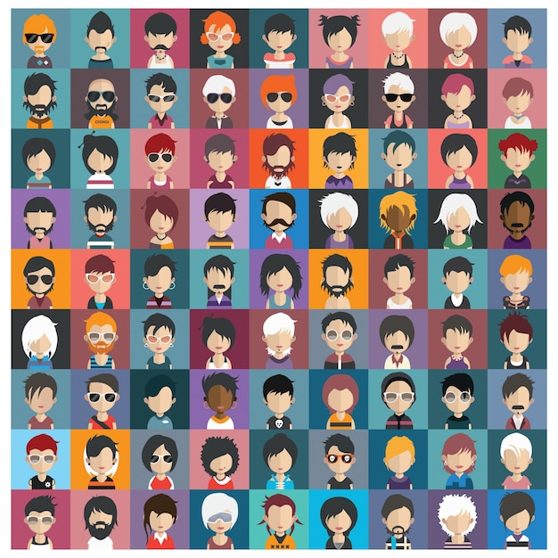 Coloured avatars collection Premium Vector