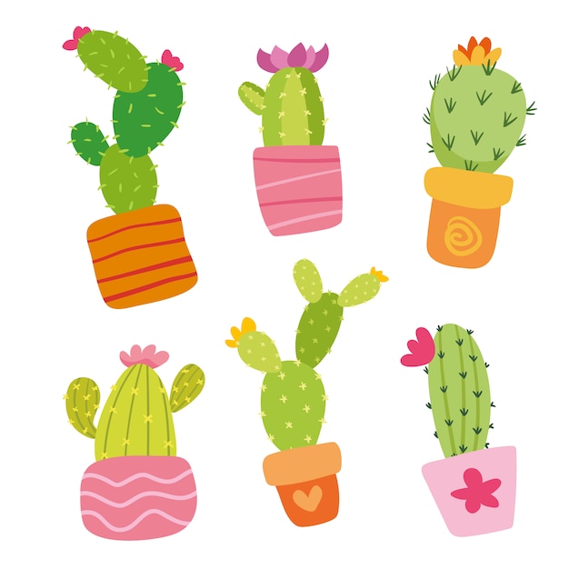 Coloured Cactus Collection Vector Free Download