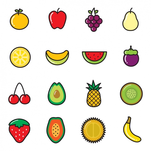 Coloured fruit icons Vector | Free Download