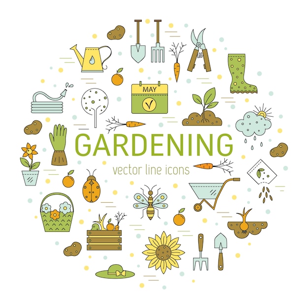 Coloured gardening icon set Vector | Premium Download