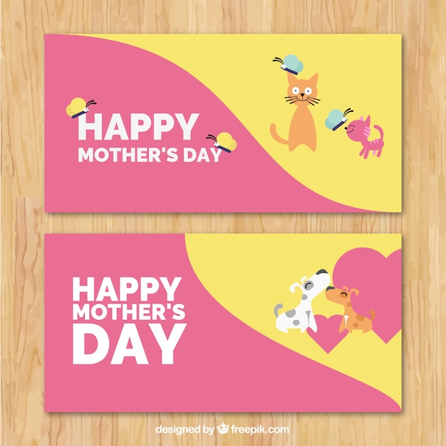 Coloured mother's day banners with
animals