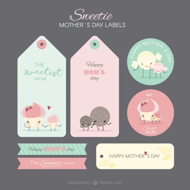 Coloured mother's day labels flat design